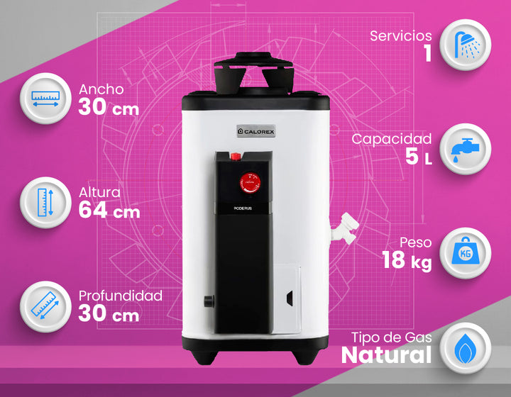 Comprar CALOREX PODERUS DE PASO 6 L/MIN. GAS NATURAL. Pisos y azulejos en México