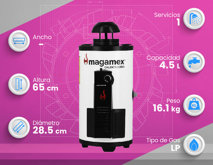 Comprar MAGAMEX ARTURITO MINI RRC 4.5 L/MIN GAS LP REDONDO. Pisos y azulejos en México