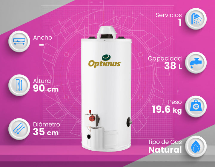 Comprar CALENTADOR OPTIMUS O-10 38 L AUT. P/GAS NATURAL. Pisos y azulejos en México