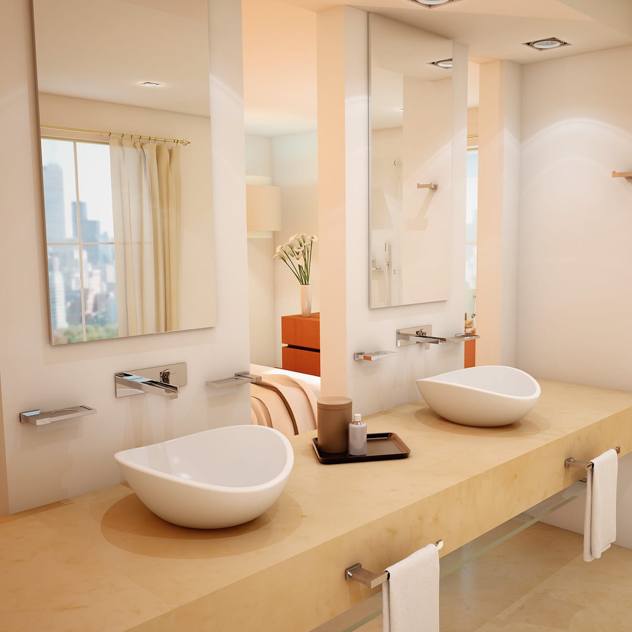 Cuarto de baño moderno con calentador electrónico de azulejos