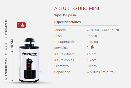 Comprar MAGAMEX ARTURITO MINI RRC 4.5 L/MIN GAS LP REDONDO. Pisos y azulejos en México