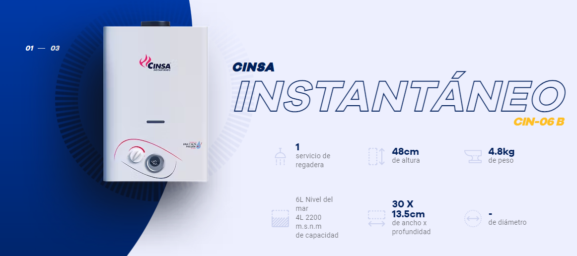 Comprar CINSA HIDROTEC CIN-06 INSTANTANEO GAS NATURAL. Pisos y azulejos en México